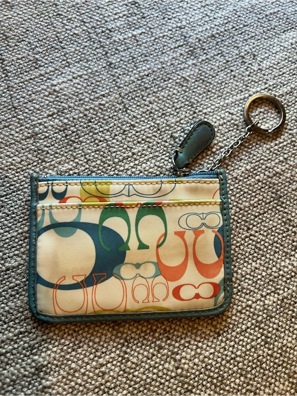 Coach Multicolor Logo Zip credit card Blue Leather key chain
